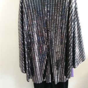 Chic Black and White Striped Women's Poncho